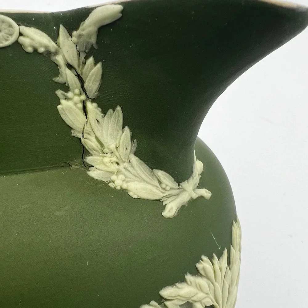 Antique Wedgwood Olive Green Jasper-Dip‎ Pitcher Classical Muses Relief 1800's
